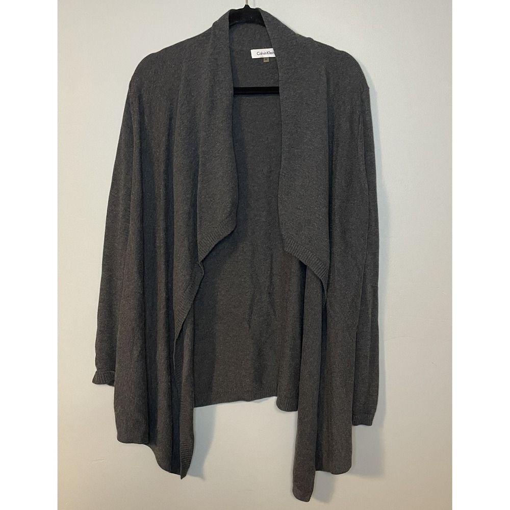 Calvin Klein Charcoal Gray Open Front Cardigan Long Sleeve Size M Wool Blend